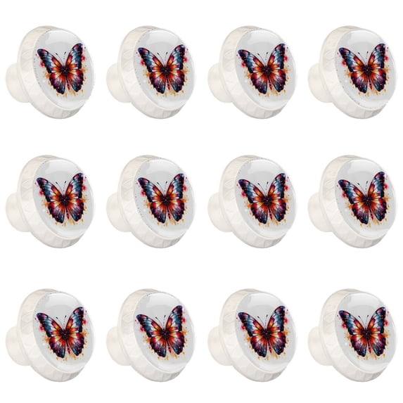 12 Pack 1.37" Decorative Cabinet Knobs - Premium ABS & Glass | Refresh Your Home Kitchen Bedroom Furniture Decor | Ideal for Closets, Drawers, Doors | Glassy Colorful Butterfly