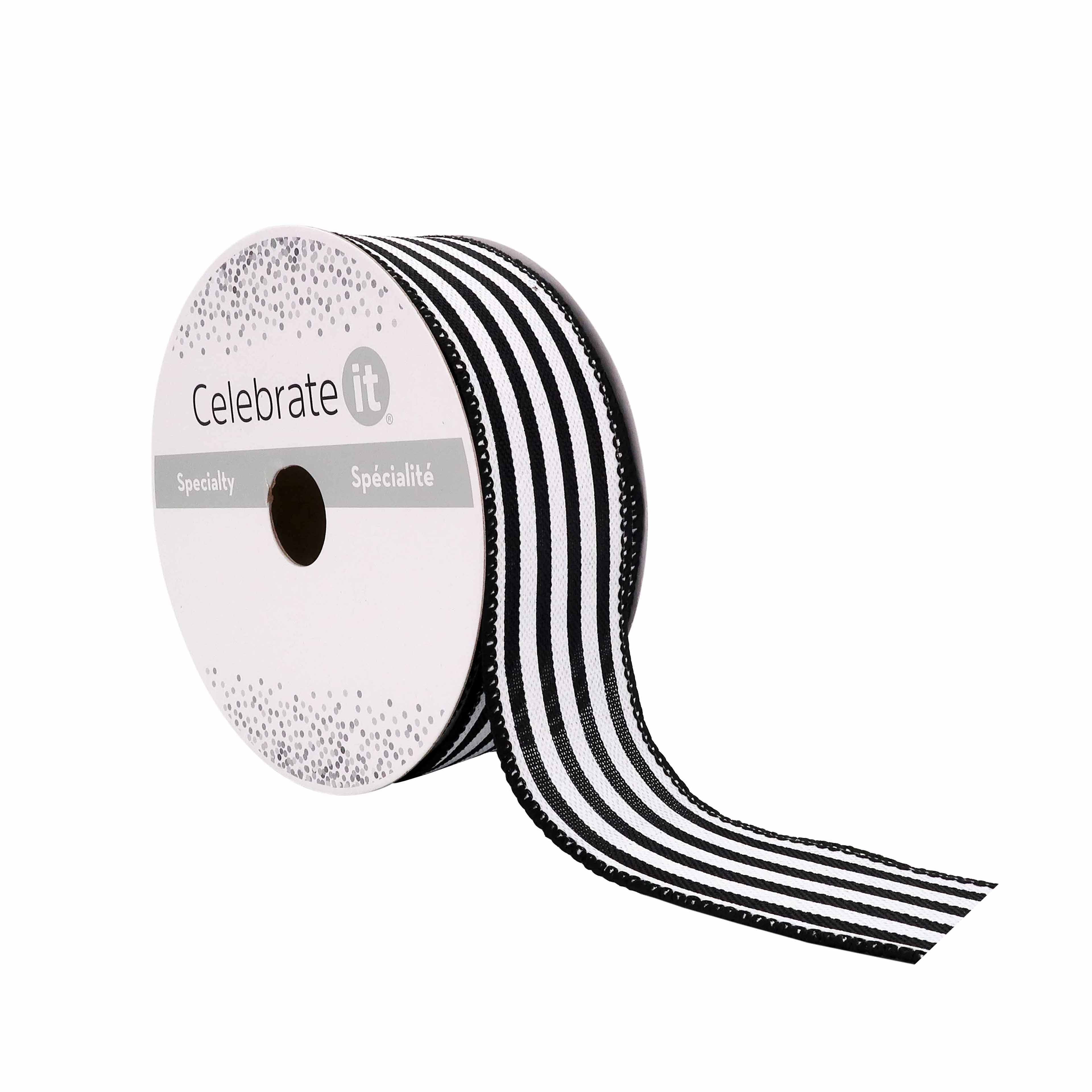 12 Pack: 1.5" x 10yd. Faux Linen Wired Thin Striped Ribbon by Celebrate It Specialty