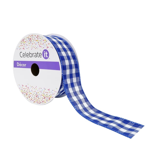 12 Pack: 1.5" x 10yd. Wired Gingham Ribbon by Celebrate It