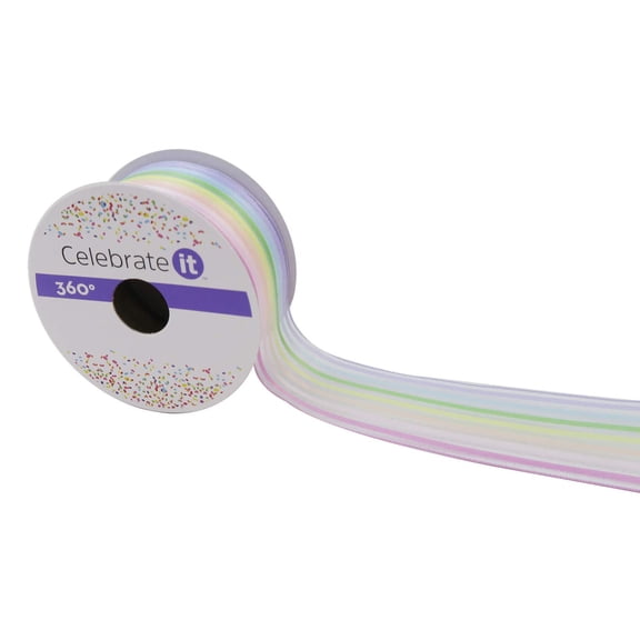 12 Pack: 1.5" x 3yd. Sheer Wired Pastel Rainbow Striped Ribbon by Celebrate It 360