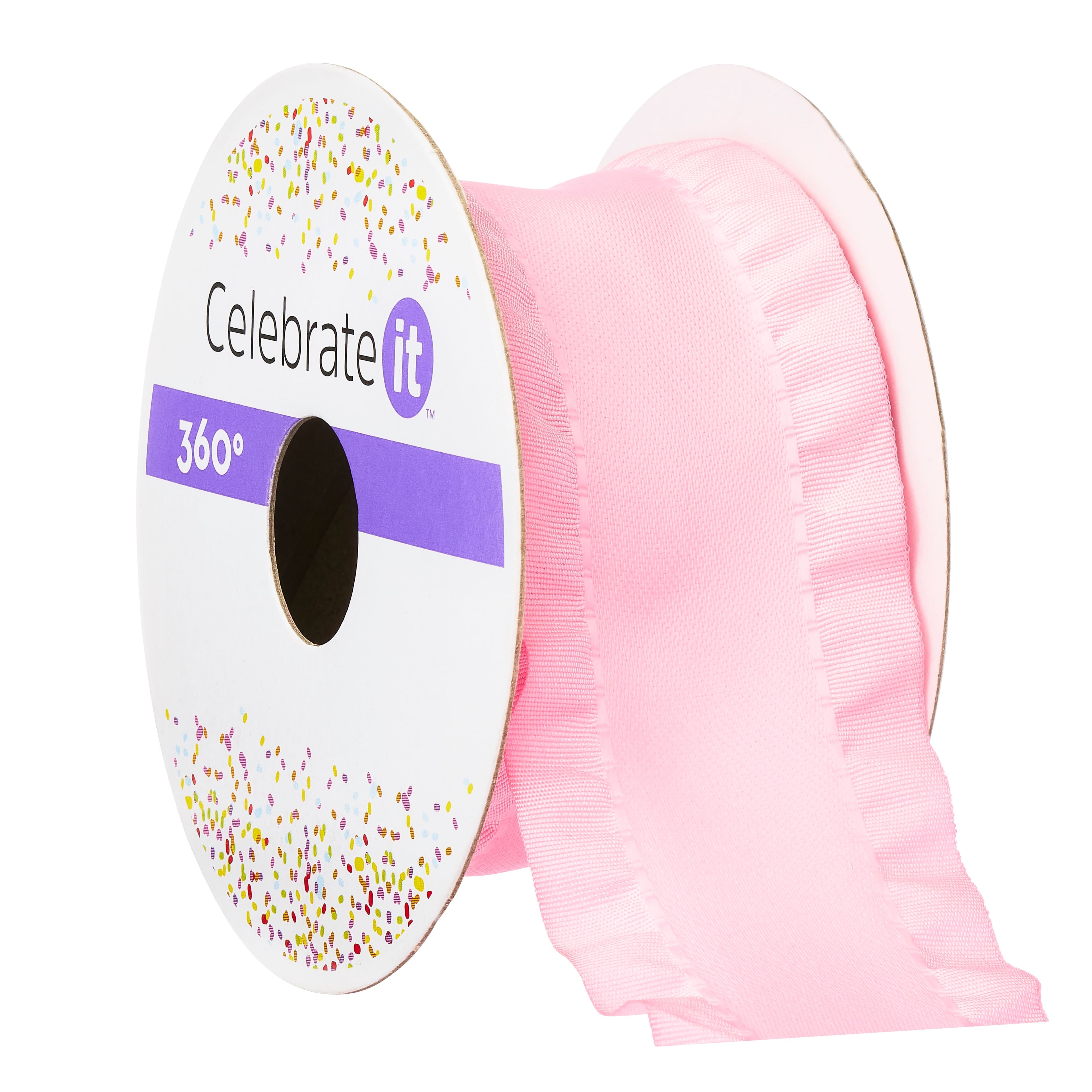 12 Pack: 1.5" x 5yd. Pink Satin Double Ruffle Ribbon by Celebrate It 360°
