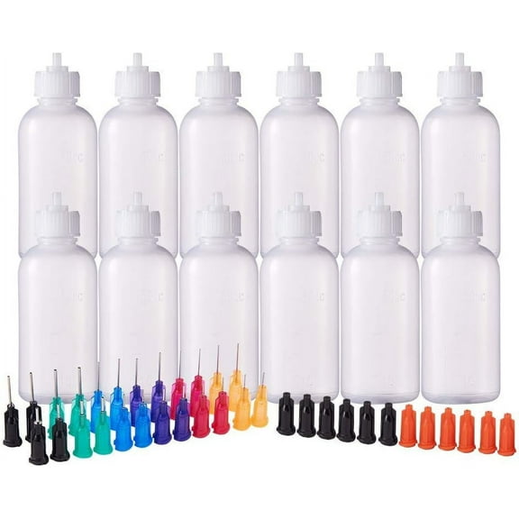 12 Pack 1.7 Ounce Multi Purpose DIY Precision Tip Applicator Bottles Set with 24 Tips & 12 Caps - DIY Quilling Glue Applicator Oiler Bottle Mixed Color