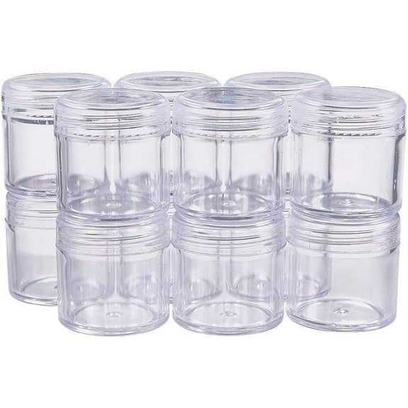 12 Pack 1.7"x1.73" (40ml) Empty Clear Plastic Bead Storage Container jar with Rounded Screw-Top Lids for Beads Nail Art Glitter Make Up Cosmetics and Travel Cream for DIY