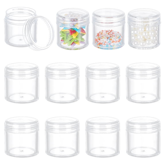 12 Pack 1.7"x1.73" (40ml) Empty Clear Plastic Bead Storage Container jar with Rounded Screw-Top Lids