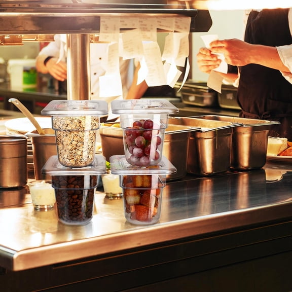12 Pack 1/9 Size 4'' Deep Polycarbonate Food Pan with Lid Clear Stackable Plastic Pan Restaurant Food Storage Containers with Hinged Lids for Salad Bar Hotel Supplies