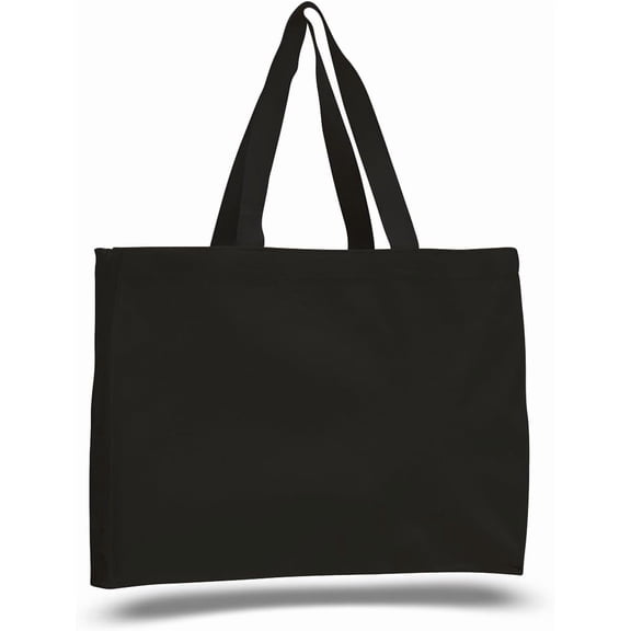 (12 Pack) 1 Dozen- Shopping Tote Bags with Full Side and Bottom Gusset (Black)