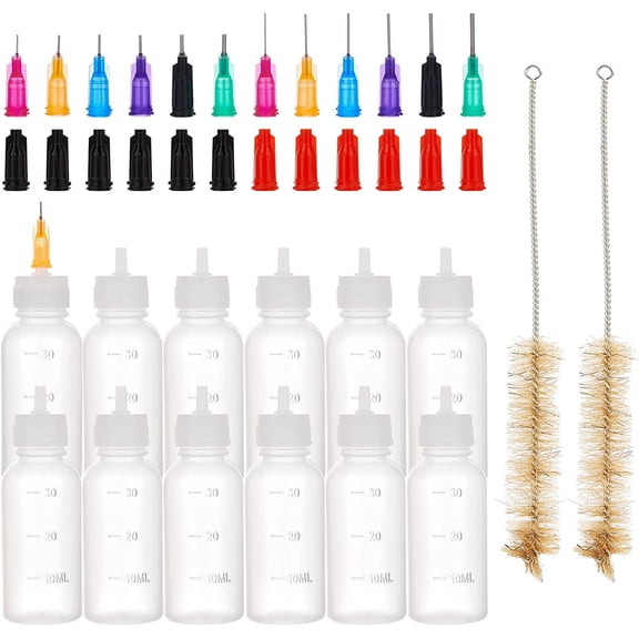 12 Pack 1 Ounce Multi Purpose DIY Precision Tip Applicator Bottles Set with 24 Tips & 12 Caps - DIY Quilling Glue Applicator Oiler Bottle 1set