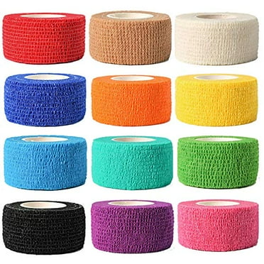 (12-Pack) 1” x 5 Yards | Self Adhesive Bandage Wrap,Athletic Elastic Cohesive Bandage for Sports Injury,Strain,Knee & Wrist,Ankle Sprains & Swelling First Aid