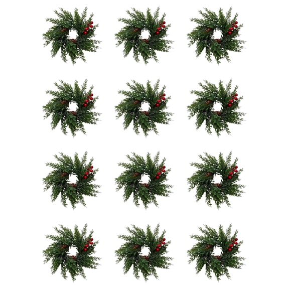 12 Pack 10.6 Inch Mini Norfolk Pine Wreaths, Artificial Evergreen Rings, Small Christmas Greenery for Door Cabinet Window Wall Decor