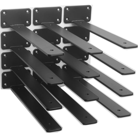12 Pack - 10 Inch Black L Shelf Bracket (1/5 Thicked) Iron Floating Brackets Rustic Industrial Metal For Support