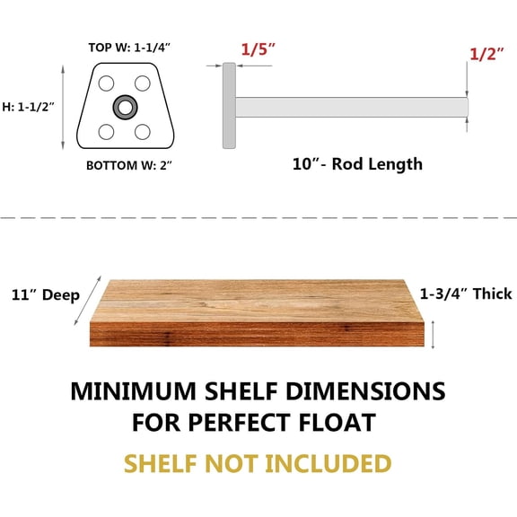 12-Pack 10 Inch Hidden Floating Shelf Bracket, Heavy Duty Blind Shelf Support Hardware | Invisible Wall for Kitchen, Fireplace Mantel Wood Shelves | Black Powder Coated Solid Steel