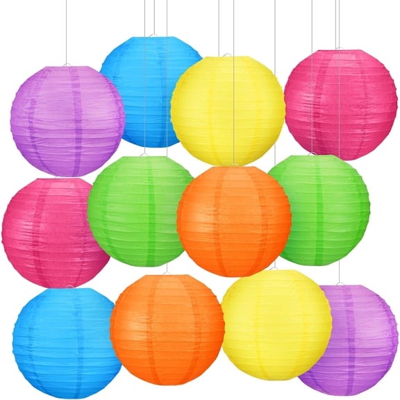 12 pack Multicolor Paper Lanterns, 10 inch Round Hanging Decorations for Birthday, Wedding, Baby Shower, Graduation, Easter and Classroom