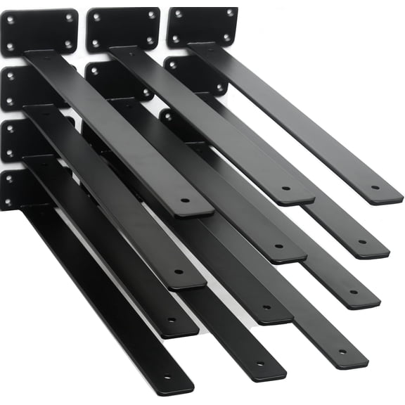 12 Pack - 10 inch Black Hidden L Shelf Bracket (1/5 Inch Thicked) Iron Floating Shelf Brackets Rustic Industrial Metal Brackets for Shelf Support