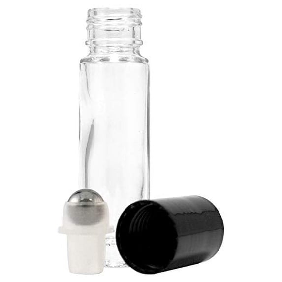 12 Pack - 10 ml (1/3 fl oz) Clear Glass Roll-on Bottles with Stainless Steel Roller Balls (Pack of 12) - Including 1 FREE Plastic 3 ml Dropper For Easy Filling - GreenHealth