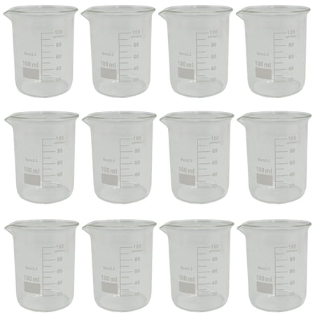 12 Pack 100mL Glass Beakers with Pour Spout, Borosilicate, 2.09" Diameter x 2.85" Tall