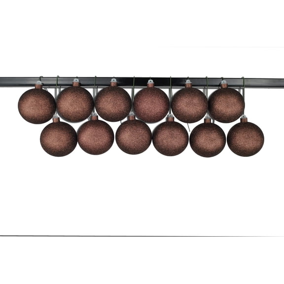 12 Pack 100mm 4" Brown Glitter Ball Ornament with Wire