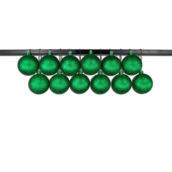 12 Pack 100mm 4" Green Glitter Ball Ornament with Wire