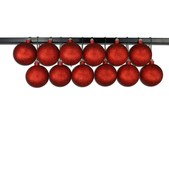 12 Pack 100mm 4" Red Glitter Ball Ornament with Wire