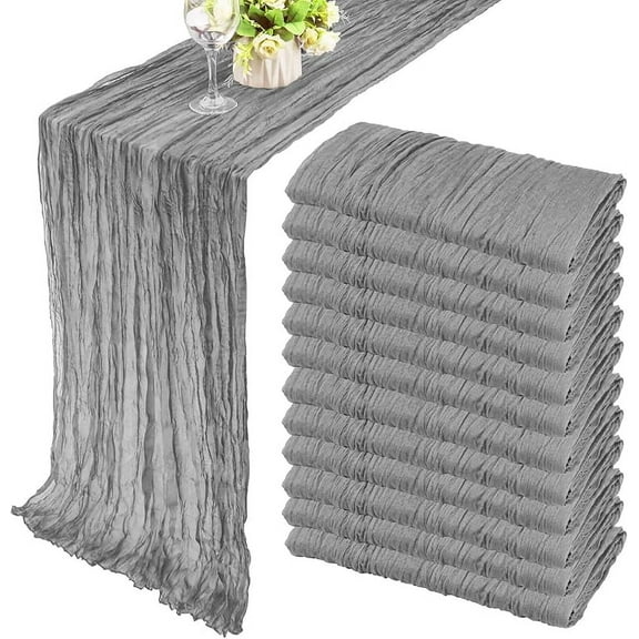 12 Pack 10Ft Cheesecloth Table Runner 35x120 Inch Boho Gauze Table Runner Cheese Cloth Long Romantic Table Runners for Wedding Bridal Shower Birthday Party Table Decor (Dusty Sage Green)