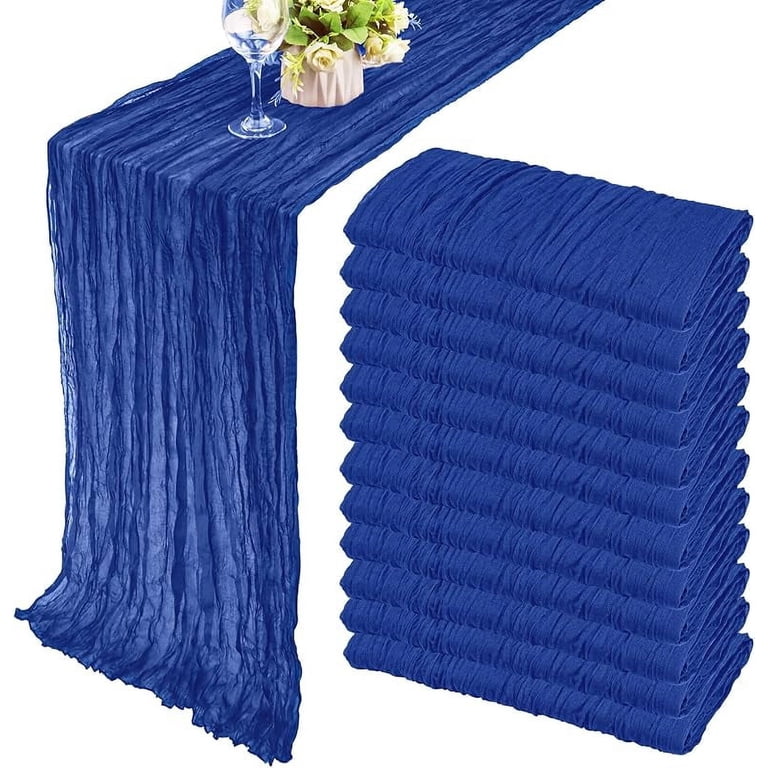12 Pack Cheesecloth Table Runners – Dusty Blue 10ft Gauze Runners For Wedding, Bridal Shower, Party Decor