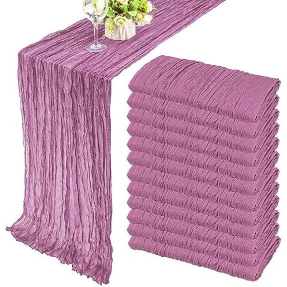 12 Pack 10Ft Cheesecloth Table Runner 35x120 Inch Boho Gauze Table Runner Rustic Cheese Cloth Long Romantic Table Runners for Wedding Bridal Shower Birthday Party Table Decor (Mauve)