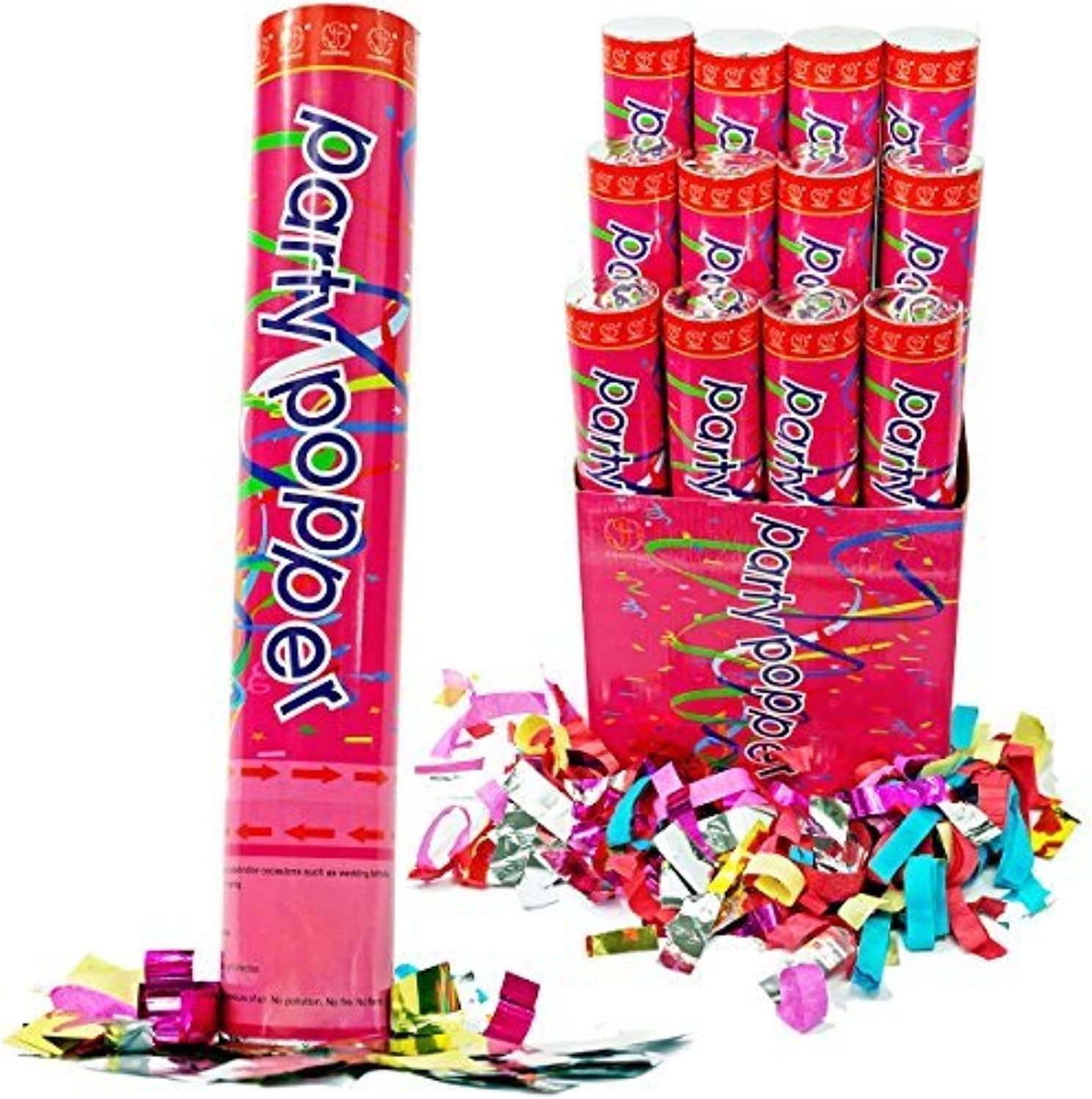 ENUOLI Inflatable Confetti Fireworks Gun – 12 Pack Handheld Party Poppers For Birthdays, Weddings