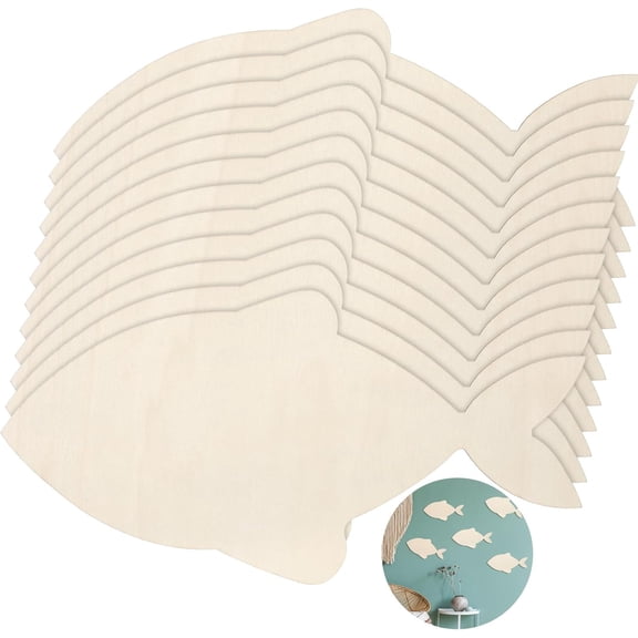 12 Pack 12 Inch Fish Craft Blank Fish Cutout Unfinished Wood Fishes Slices Wooden Fishes for Crafts Shaped Ornaments Door Hanger Decor for Outdoor Home House Wall Decor
