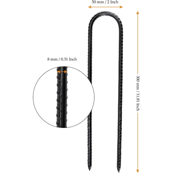 12 Pack 12 Inch U Shaped Rebar Stakes, Black U Rebar Hook, Heavy Duty Trampoline Wind Anchors Stakes for Camping Tents, Soccer Net$$Sport & Recreation Other