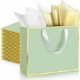 thumbnail image 1 of 12 Pack 12 Pack Metallic Paper Gift Bag with Handles and Tissue Paper 11.8 x 10 x 4'' Thank You Favor Bag for Wedding Bridesmaid Groomsmen 5 Senses Birthday Gifts (Sage Green), 1 of 7