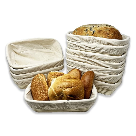 12 Pack 12" Rectangular Banneton Proofing Baskets with Cloth Liner - Premium Artisan Rattan Bread Proofing Baskets for Sourdough, Artisan Bread Baking & Dough Rising  Bulk Supply for Home & Bakery