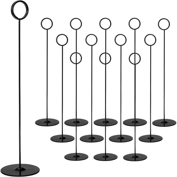 12 Pack 12" Tall Table Number Holders, 30 CM Place Card Holder Picture and Photo Display, Reserved Table Sign Stands for Centerpiece, Food Sign, Memo Note, Wedding Party Setting - Black