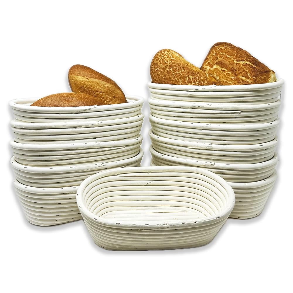 12 Pack 12" Wide Oblong Banneton Proofing Baskets – Premium Artisan Rattan Bread Proofing Basket Set for Sourdough, Baguettes & Dough Rising – Bulk Supply for Home & Bakery