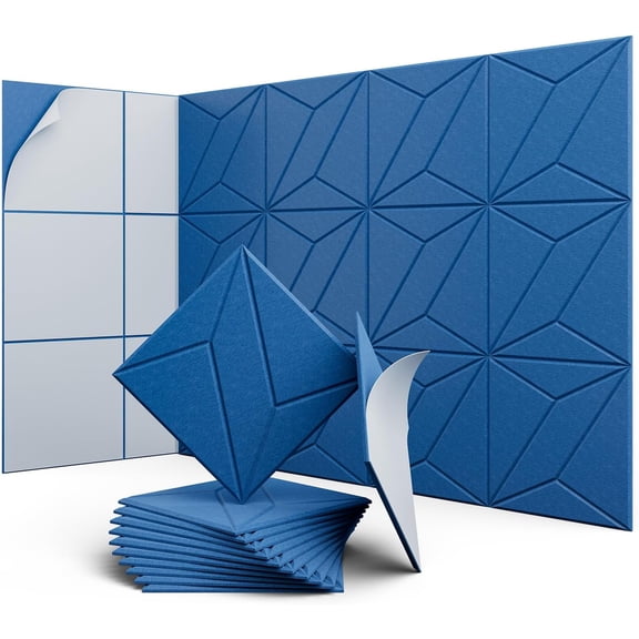 Yale Blue 12 Pack 12x12 inch Acoustic Panels, Self Adhesive Sound Absorbing Wall Panels for Multiple Scenarios High Density
