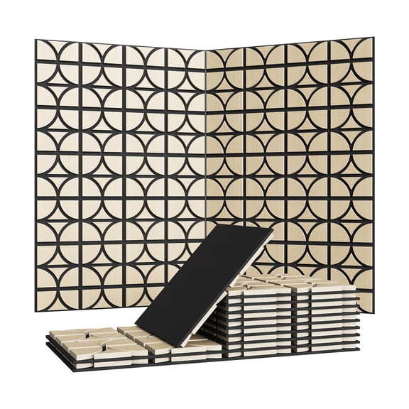 12Pack 12" x 12" 3D Geometric Acoustic Wood Wall Panels, Sound Absorbing Noise Reduction Panels with PET Felt Backing, HDF Wood Veneer Decorative Panels for Media Room Home Theater Office