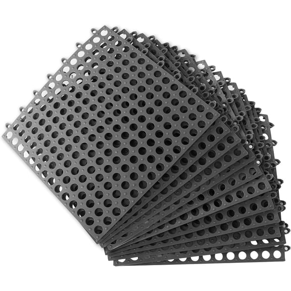 12 Pack 12" x 12" Interlocking Floor Tiles with Drain Holes Soft PVC Non Slip Shower Floor Mat Modular Interlocking Cushion Grid Mat for Shower, Deck, Pool, Flower Garden, Patio, Chicken Coop, Grey