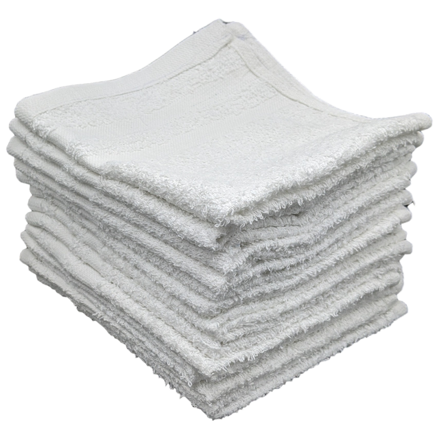 12 Pack 12 x 12 White Cotton Ribbon Washcloths Rags Lt Weight Thin Cloth Rags Bath