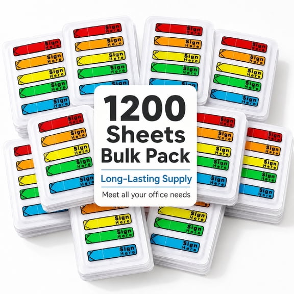 12 Pack 1200 Pieces Sign Here Tabs Sign Here Stickers Sign Here Flags Sign Here Please Sign Here Message Flags for Office Notebook Annotating Books Notary Books(Multicolor)