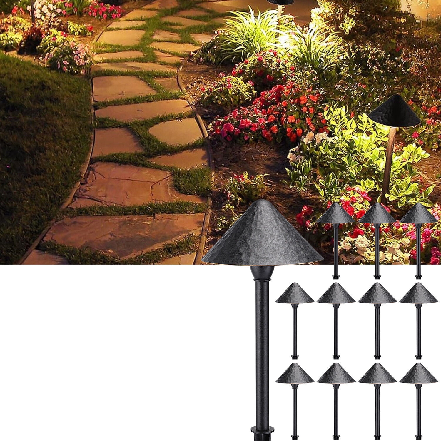 12 Pack 12-24V AC/DC 3W LED Landscape Lights, IP65 Waterproof Pathway Lights, CRI90, ETL Certified, Gold Edged Black Aluminum Housing, 1800K/2700K/3000K/4000K/5000K Selectable