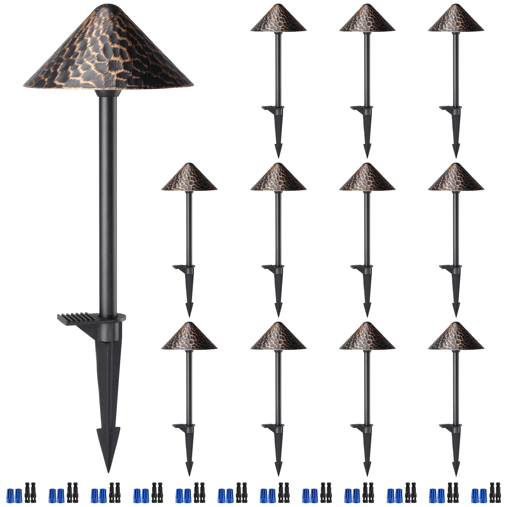 12 Pack 12-24V AC/DC 3W 5CCT LED Landscape Lights, Waterproof Pathway Lights, Rustic Style, Aluminum Housing, CRI90+, ETL Listed, 1800K/2700K/3000K/4000K/5000K Selectable