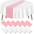 thumbnail image 1 of 12 Pack 12x108 Inch Satin Table Runner and 84 Inch Round Plastic Tablecloths Set White and Rose Gold Disposable Round Table Cover for Graduation Wedding Shower Anniversary Birthday Party Decorations, 1 of 14