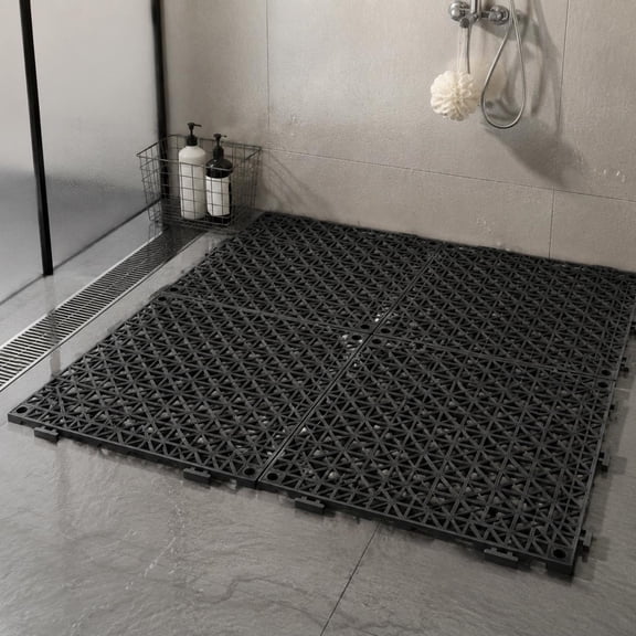 12 Pack 12x12 PVC Interlocking Drainage Floor Mats, Non-Slip Modular Wet Area Mat with Holes, Shower & Bathroom Floor Tiles, Kitchen, Pool Deck, Sink, Garage & Pet Area, Indoor Outdoor Flooring Solut