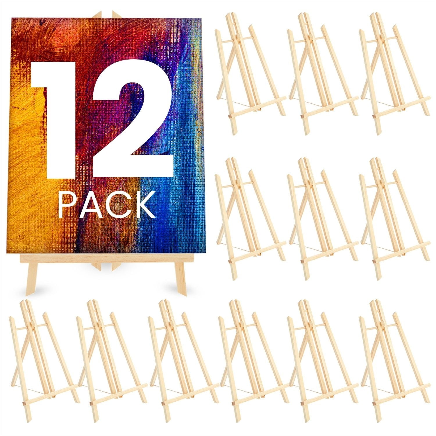 Juvale Easel Stand for Sign & Painting - 12-Pack, Brown Wood, 8.9 x 8.8 x 13.8 in - Foldable A-Frame & Tabletop Easels for Classroom Decor & Paint Party