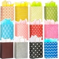 thumbnail image 1 of 12 Pack 13" Large Kraft Paper Gift Bags Assortment with Tissue Paper & Handles, 12 Unique Solid & Geometric Pattern Designs for Birthdays, Anniversary, Father's Day, Holidays and Other Occasions, 1 of 4