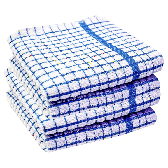 12 Pack 15 x 24 Kitchen Towels 100% Cotton Dish Towel for Washing Drying White & Blue