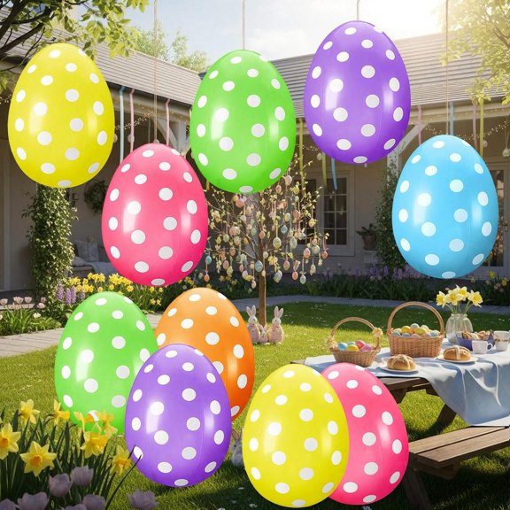 12 Pack 16 Inch Easter Inflatable Eggs Outdoor Decorations Yard Lawn Decor Bunny Colorful Eggs Inflatable Ornaments for Garden, Party