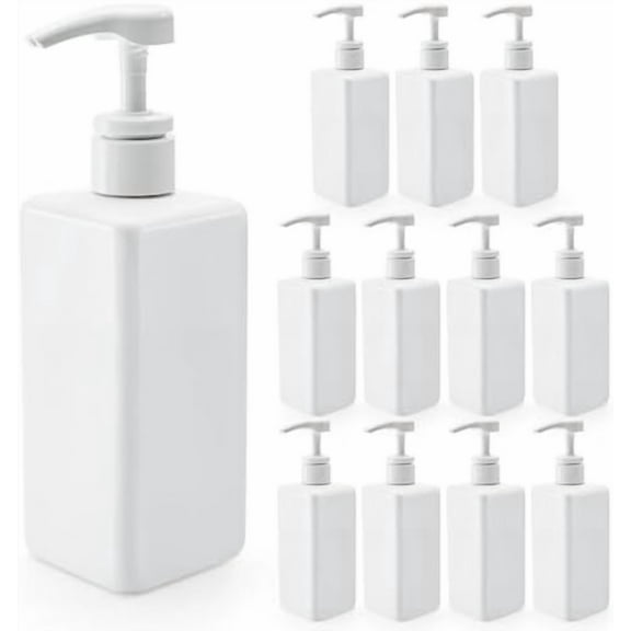 12 Pack 16 Oz Plastic Pump Bottles, Empty Refillable Container Liquid Soap Dispenser for Shampoo, Lotion, Cleaning Products, Kitchen, Bathroom, White Square$$Home Decor, Kitchen, & Other