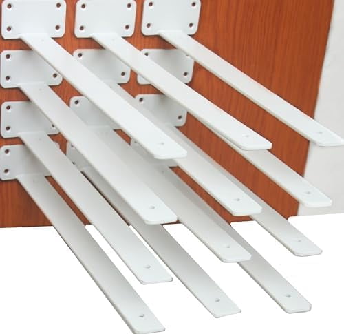 12 Pack - 16 inch White Hidden L Shelf Bracket (1/5 Inch Thicked) Iron Floating Shelf Brackets Rustic Industrial Metal Brackets for Shelf Support