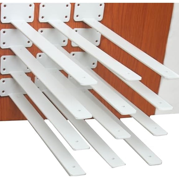 12 Pack - 16 inch White Hidden L Shelf Bracket (1/5 Inch Thicked) Iron Floating Shelf Brackets Rustic Industrial Metal Brackets for Shelf Support