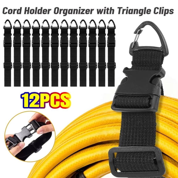 12 Pack 17 Inch Adjustable Extension Cord Holder Organizer with Triangle Clips Heavy Duty Storage Straps Extension Cord Hanger for Men Workshop, Garage Organization and Storage