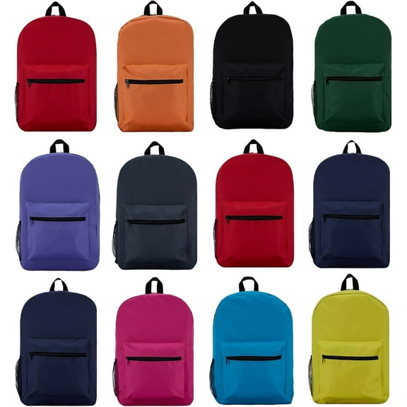 12 Pack 17 Inch Wholesale Backpacks for Students, Case of Bookbags Water Resistant Knapsacks (12 Pack Backpack Assortment)